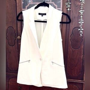 Dynamite Sleeveless Blazer Vest Cream Soft Stretch Minimalist Layering Piece